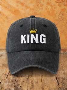 MAKEFGE 1件中性戶外休閒時尚字母刺繡皇冠 KING 水洗防曬可調尺寸軟頂棒球帽，適合日常配戴 - B型 - 查看 19