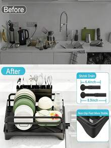 1 Piece Kitchen Countertop Dish Rack, Metal Tableware Storage Rack With Drip Tray And Chopstick Holder, Household Dish Organizer. - Black - View 2
