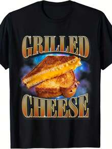 Hombres& # Camiseta Divertida con Meme de Queso a la Plancha - Estilo Retro de los 90s con Diseño Gráfico Vintage # 034;GR - Negro - Ver 6