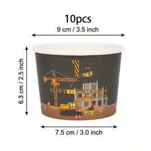 10/20/60 Pcs,9oz Excavator Construction Disposable Paper Ice Cream Cups,Black Construction Truck Ice Cream Paper Bowls,Building Machinery Print Decorative Dessert Snack Paper Container For Buffet Table,Holiday Celebration Gathering - Multicolor - View 8