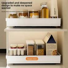 1PC Stainless Steel Pull-Out Organizer, Cabinet Draw And Pull Rack, Carbon Steel Storage And Pull Basket For Kitchen, Layered Seasoning Rack, Dish Tray Under Sink Drawer Storage Box, Kitchen Supplies - View 2