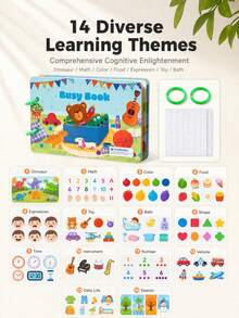 14 In 1 Early Education Busy Book For Kids - Montessori Cognitive Learning Puzzle With Hook And Loop Stickers - English Math Shape Animal Color Toy For Toddlers 3 Years+ - Multicolor - View 1