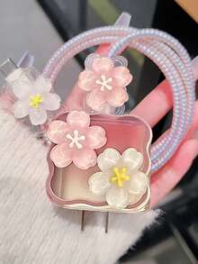 1 Set Wavy 3D Cherry Blossom Charger Protective Case, 3D Floral Data Cable Protector, Compatible With Apple 18W/20W PD Fast Charging, Ideal Gift Choice, Niche Gentle Spring/Summer Gift For Girlfriend - Multicolor - View 2