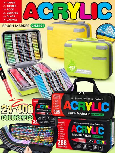Rotuladores acrílicos de control automático de tinta líquida GuangNa Direct, 24-408 colores opcionales, flujo de tinta suave, colores apilables, fuerte cobertura, aptos para lienzo, pintura de rocas, madera, piedra, vidrio, cerámica, tela, manualidades de pintura, bolsa de almacenamiento incluida para fácil almacenamiento y transporte