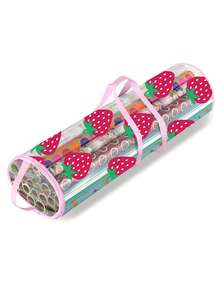 1pc Strawberry Print Transparent PVC Wrapping Paper Storage Bag, Portable Handheld Cylindrical Gift Wrapping Paper Organizer Box, Christmas New Year Holiday Gift Wrapping Paper Home Storage Rack - Strawberry Print - View 7