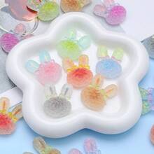 5件裝夢幻漸層玫瑰壓花兔頭造型樹脂珠，適用於DIY節日裝飾、珠寶製作、服飾配件、家居裝飾、居家手工藝、文創手工配件 - 彩色 - 查看 5