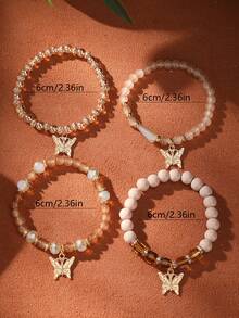 4pcs/Set Bohemian Style Multi-Layer Time Gem Butterfly Pendant Asymmetrical Beaded Bracelet Set, Suitable For Daily Wear, Gift - Time Gem Butterfly Bracelet - View 11