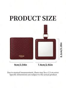 Chloé Gương cầm tay vuông gấp gọn bằng da nhân tạo vân hạt màu đỏ rượu vang, logo CHLOE dập nổi màu vàng, gương trang điểm di động có dây treo, quà tặng làm đẹp sang trọng cho nữ CHLOE-GIFT-22 - Màu nâu  Mocha - Xem 8
