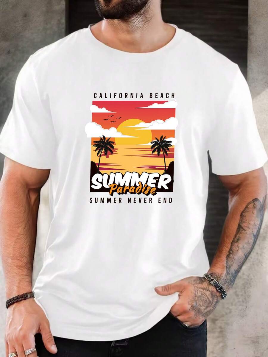 Men's Pure Cotton Short-Sleeve T-Shirt Casual Basic Round Neck Breathable Everyday Tee Top For Summer - 白色 - 查看 1