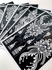 10pcs Henna Tattoo Stencil - Mandala Floral Design Tattoo Template Stickers, Reusable Hollow Stencils For Daily / Wedding / Eid / Festival - Black - View 5