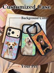 1pc Minimalist Ins Style Pet Color-Block Image Name Personalized Signature Short Phrase Customized Couple Daily Commute Holiday Anniversary Exclusive Gift Film Film Full Coverage Hard Shell Phone Case Protective Cover Compatible With Iphone 11/12/13/14/15/16/17 Pro Max - Multicolor - View 1