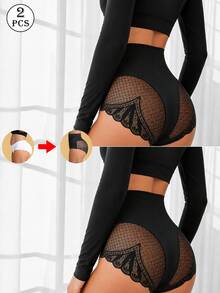 2pcs/Pack Women's Lace Seamless Tummy Control Shaping Panties, Waist-Cinched Butt-Lifting Underwear, Suitable For Various Occasions - Multicolor - View 11