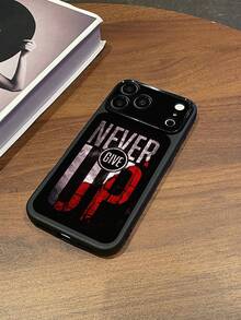 NEVER GIVE UP Slogan Printed Phone Case, Lens Protection Minimalist Black Print Phone Case, Personalized Contrast Color Inspirational Slogan Phone Case, Compatible With Iphone&Galaxy - Multicolor - View 6