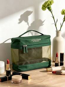 L'Occitane French Minimalist Green & White Makeup Bag, Polka Dot & Solid Color Multi-Purpose Storage Pouch, Suitable For Luxury Gifts & Daily Use, LOCCITANE‑GIFT-7 Makeup Bag - Green - View 2