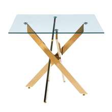 Dining Table With Cross Metal Leg And Tempered Glass,Modern Space Saving Kitchen Table For Living Room, Legs,Square Table,Golden Legs,80x80x75cm - 彩色 - 查看 8