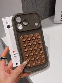 VRNOEI 1pc Minimalist Color Block Silicone Suction Cup Phone Case, Compatible With IPhone 17 11 12 13 14 15 16 17 Pro Max, Shockproof Full Coverage Camera Protection Shell, Anti-Scratch Anti-Fingerprint, Smooth Skin-Friendly Protective Cover - Brown - View 2