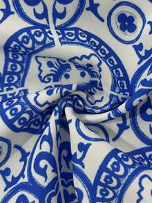Men's Mediterranean Tile Print Shirt, Silk Blue Color Vacation Wear, Sicilian Baroque Pattern Top, Luxury Resort Shirt - Multicolor - View 6