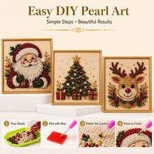 1 Set DIY Christmas Pearl Diamond Painting Art Kit With Frame, Christmas Pearl Beads Handmade Craft, Suitable For Adults And Beginners, Gemstone Diamond Dot Painting, Home Wall Decor - A - View 6
