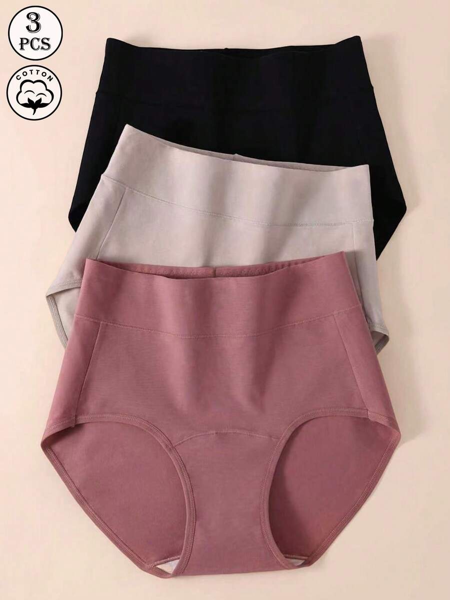 3pcs/Pack Celana Dalam Segitiga Wanita Katun Pinggang Tinggi Pengangkat Bokong - MultiWarna - View 1