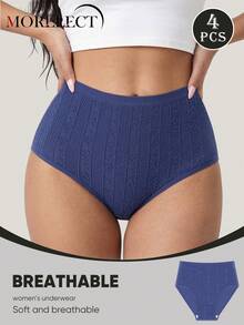 Morelect 4pcs/Pack Women's Mid-Waist Panties, Jacquard Design, Sexy & Comfortable - Multicolor - View 3