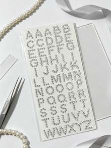 Rhinestone Letter Large Size Face Sticker Hair Accessory Set With Tweezers, 26 English Alphabet Self-Adhesive Rhinestone Stickers For Customizable Face And Hair Decoration - White - View 3
