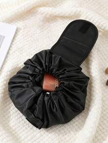 Tas Kosmetik Serut Longgar, Tas Kosmetik Perjalanan Portabel Kapasitas Besar, Tas Penyimpanan Tahan Air Buka/Tutup Cepat, Organizer Perlengkapan Mandi Wanita - Hitam - View 1