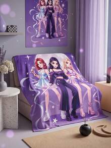 1pc K-Pop Print Flannel Throw Blanket, Soft Cozy Warm Comfortable Lightweight, Machine Washable, Twin/Full/Queen/King Size, For Living Room, Sofa And Bedroom, Dorm Bedding, For Girls & Women, Autumn Decor, Home Decor, Halloween Gift, Dorm Decor - Multicolor - View 2