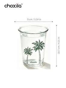 choxila 1pc Palm Tree Print Transparent Glass Cup, Summer Drinking Water Coffee Juice Mug - Clear - View 7
