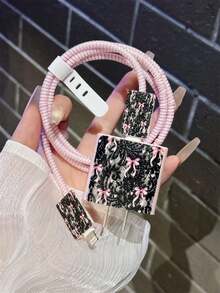 5-In-1 Lace Bow Pattern Charging Adapter Protector Case Set, Compatible With Apple 20W/18W Charger, Compatible With Iphone 16 Pro Max/15/14/13/12/11, Dust-Proof And Anti-Drop, Minimalist Premium Design - Multicolor - View 1