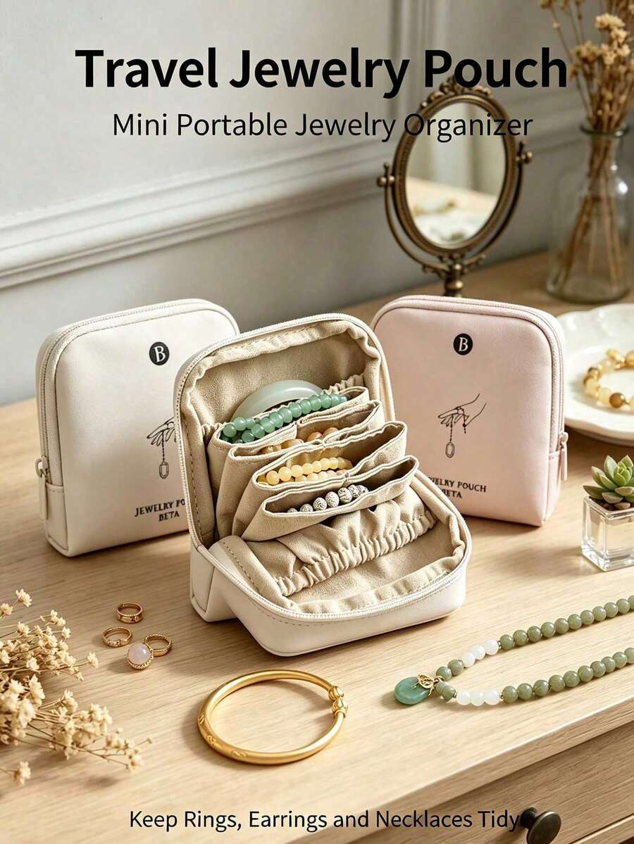 Portable Zipper Jewelry Storage Bag, Multi-Pocket Travel Jewelry Organizer, Anti-Scratch Mini Earring & Bracelet Storage Box, Suitable For Daily Outings And Bedroom - Multicolor - View 1