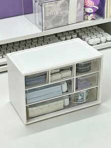 1pc Transparent Plastic Desktop Drawer Storage Box - Large Capacity Multi-Function Storage Box, Suitable For Office Supplies, Cosmetics And Bathroom Supplies, Lightweight Design, Suitable For Home Or Office Use, Desktop Storage Box - Multicolor - View 6