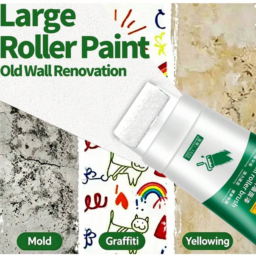 Wall Roller Paint, High Coverage Quick-Drying Water-Based Interior Wall Renovation Coating, Suitable For Old Wall Renovation, Graffiti Coverage, Mold Stain Removal, Yellowed Wall Repair, Home DIY