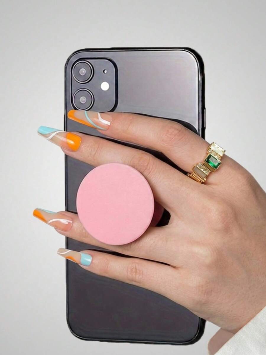 Minimalist Solid Color Round Telescopic Air Cushion Phone Stand, Commute Selfie Binge-Watching Slouchy Stand, High Cost-Performance Telescopic Stable Anti-Slip, Compatible With Apple And Android All Models, Summer Small Gift, Niche Thoughtful Gift For Girls - Black - View 1