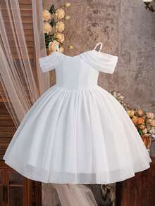 Tween Girls Fashionable Off-Shoulder Evening Gown For Baptism, Bridesmaid, Wedding, Prom, Elegant Princess Birthday Party, Graduation Ceremony, Performance - White - View 8