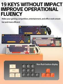 T-WOLF Set Keyboard dan Mouse Gaming, Keyboard dan Mouse Berkabel dengan Lampu Latar, Keyboard Kantor/Rumah Berkabel 98 Tombol dengan Blok Warna Kustomisasi Cetakan Pribadi, 6 Buah Mouse Multi-Warna - View 5