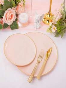 50/20/10pcs Transparent Gold Rim Plates, 7.5 Inch/10.25 Inch Reusable Plates, Food Trays, Fruit And Snack Plates, Dessert And Salad Plates, Multi-Functional Tableware Suitable For Parties, Weddings, Birthdays, Picnics, Holiday Events, Easy To Clean - View 1