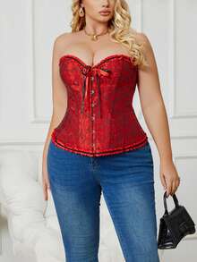 Women's Plus Size Court Style Corset Top, Waist-Cinching Body-Shaping Bustier, Sexy Jacquard Vintage Corset Top, Suitable For Wedding, Party, Halloween Costume, Role Play - Multicolor - View 12