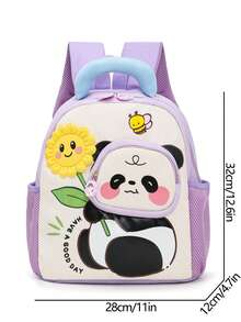1pc Lightweight Contrast Color Panda Print Cute Backpack, Casual Student Backpack - Purple - View 11