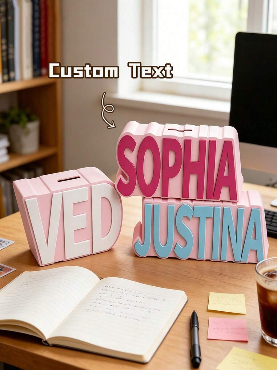 1pc Personalized Resin Letter Piggy Bank, Customized Initial Name Coin Savings Box, Colorful Durable Money Jar, Modern Home Decor Gift - Multicolor - View 1