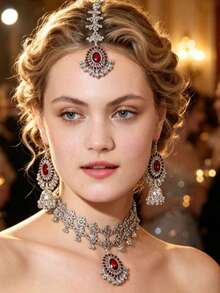Conjunto de collar y pendientes de perlas falsas y strass de moda, adecuado para uso diario - Conjunto de joyas - Ver 8