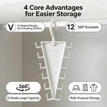 1pc V-Shaped Double-Sided Hanger Storage Rack, 12-Hook Multi-Function Closet Organizer, Suitable For Hats, Scarves, Belts, Ties - Multicolor - View 5