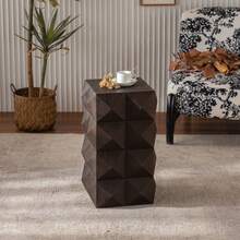 60CM Height Three-Dimensional Embossed Pattern Design Retro Side Table Retro Wooden Nightstand Brown,No Assembly Required - 棕色 - 查看 3