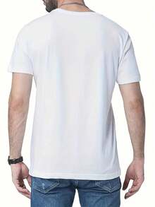 Men's Cotton T-Shirt With Cartoon Cat Print - Casual Crew Neck, Short Sleeve Tee For Summer | Machine Washable - 白色 - 查看 2