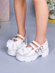 Autumn/Winter New Girls' White Mary Jane Shoes, Bow & Pearl Decor, Simple Sweet Versatile Children's Princess Shoes - White - View 5