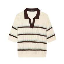 DEEKA Autumn/Winter New Women's European And American Style Fashion Minimalist Turn Collar Striped Knit Short Sleeve Sweater - Beige - View 2