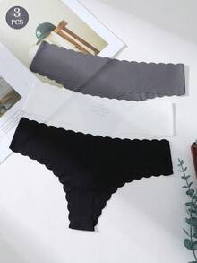3件組女款無縫丁字褲，舒適G-String T-Back，無縫性感三角內褲，舒適內著，羅紋丁字內褲 - 彩色 - 查看 12