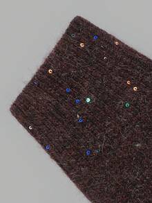 Nicenter Women's Round Neck Casual Autumn/Winter Cardigan, Short Ribbed Hem Sequin Decor Wool Blend Sweater, Women's Autumn Outfit, Suitable For Daily Shopping, Dating, Christmas, Halloween - Chocolate Brown - View 5