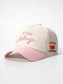 1pc Women's NO HARD Letter Side Rose Embroidered Baseball Cap, Adjustable Sun Protection Casual Hat, Suitable For Outdoor, Spring/Autumn Travel, Tourism, Beach Vacation - Multicolor - View 1