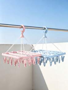 1pc Rotating 32-Clip Plastic Clothes Hanger, Space-Saving Foldable Hanging Rack For Socks, Underwear And Small Clothing, Bedroom Bathroom Closet Dorm Storage, Travel College Essentials, Home Decor, Laundry Room Storage Rack - Multicolor - View 3