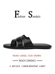 Sandal Selop Musim Panas, Desain Minimalis, Tali Ganda yang Bernapas, Tekstur Anyaman, Elegan untuk Dipakai di Luar & Dalam Ruangan - Hitam - View 13
